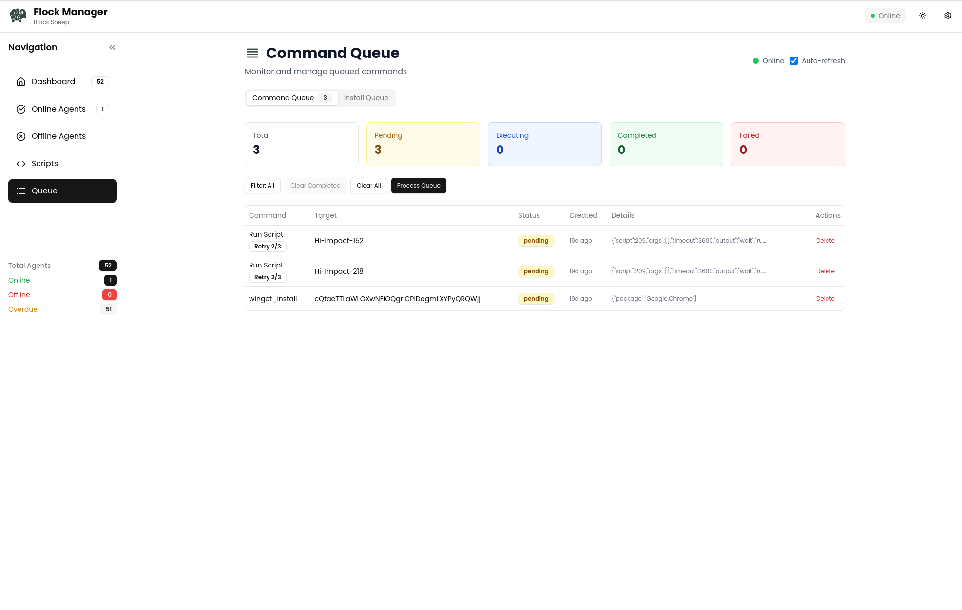 Command queue with automatic retry logic